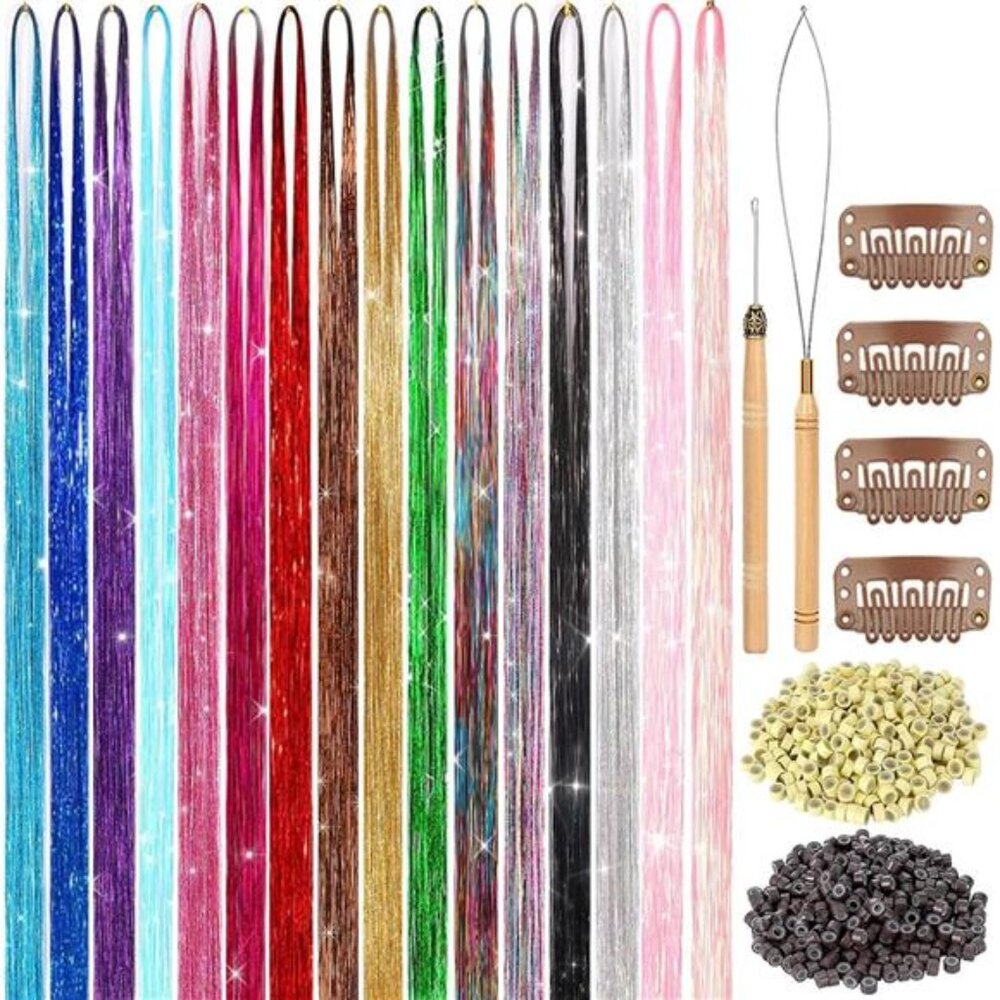 Hair Tinsel Kit for Girls16 Colors Tinsel Hair Extensions (43 Inch 3900 strands)